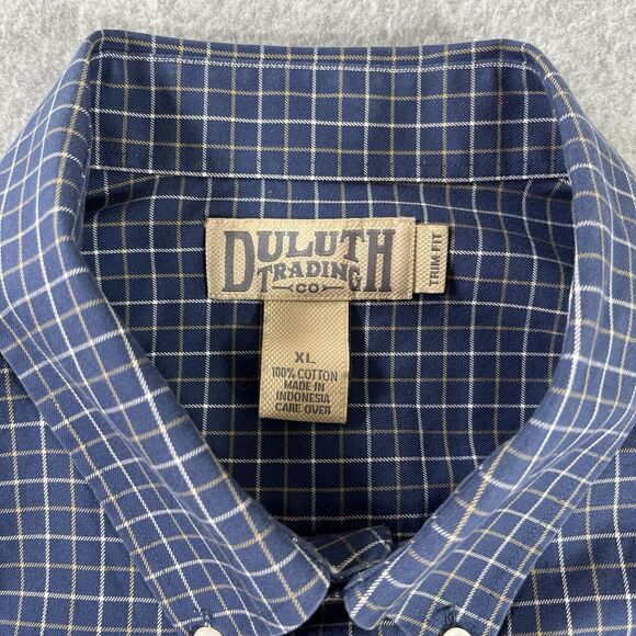 Duluth Trading Mens XL Blue Windowpane Plaid Button Down Long Sleeve Shirt Trim - Picture 4 of 8